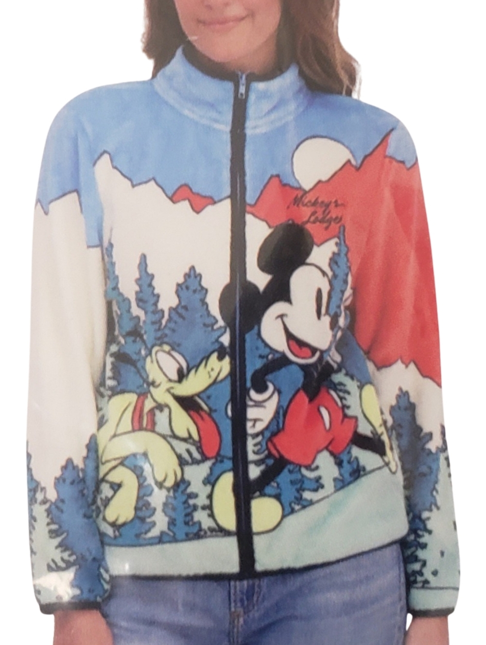 Character Jacket Women Mickey Mouse Zip Front Scenic Cozy Winter NWT